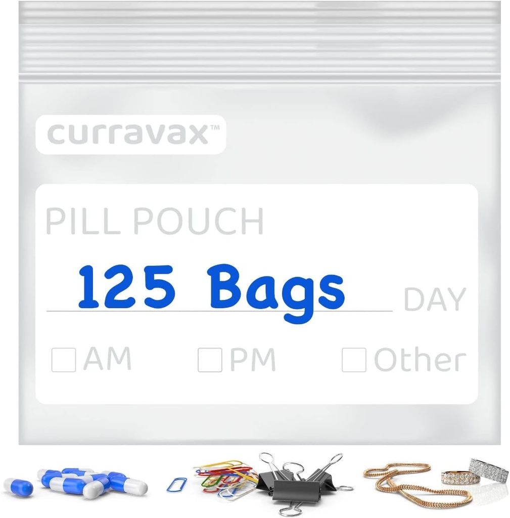 Pill Pouch Bags for Travel Pack of 125- BPA Free 3 x 2,75 inch Pill Pouch - Pill Pouches pour la médecine avec écrire sur l'étiquette – Pill Pill Baggies pour l'organisateur de médicaments