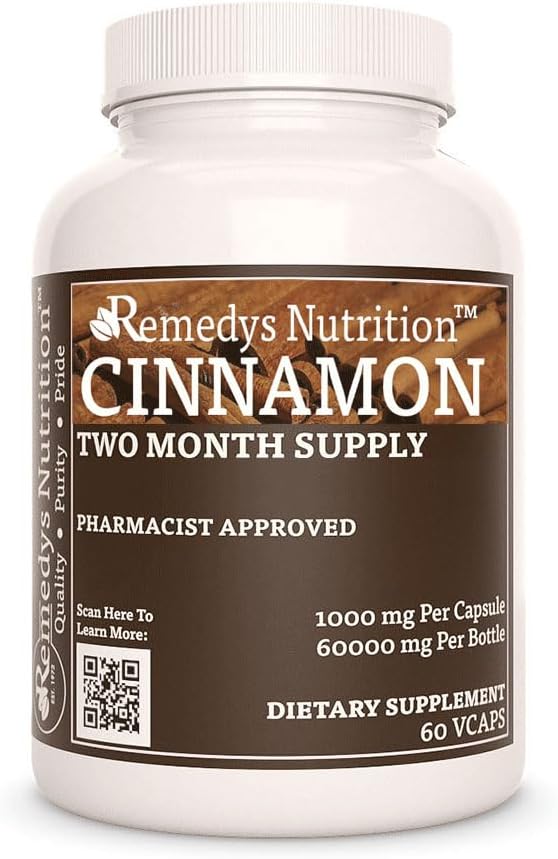 La nutrition de Remedy Cinnamon Bark Ceylan $ 1,000 mg, 60 Capsules de végétaliens Complément alimentaire à base de plantes $ Approvisionnement de deux mois