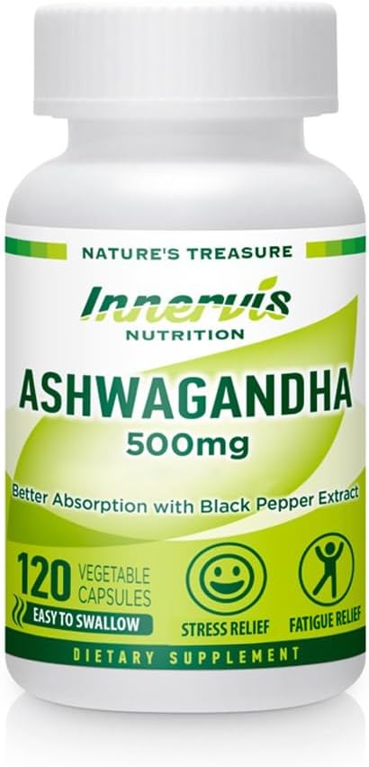 Ashwagandha 500mg – Soulagement du stress, équilibre de l'humeur et relaxation avec poivre noir, 120 Capsules Vegan