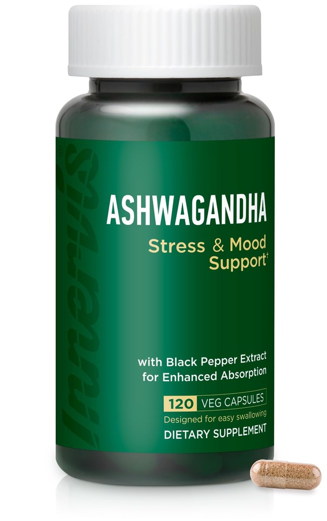 Ashwagandha 500mg – Soulagement du stress, équilibre de l'humeur et relaxation avec poivre noir, 120 Capsules Vegan