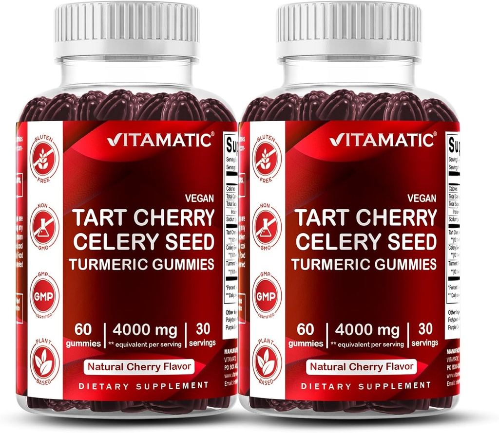 Cerise à tarte vitamatique avec Gommies de graines de céleri – 4000mg équivalent par portion (à partir de 10:1 Extrait, 400mg) - 2-pack