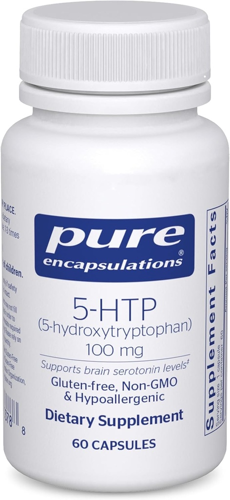 Encapsulations pures 5-HTP 100 mg - Santé du cerveau, régulation du sommeil et soutien de l'appétit* - 5-Hydroxytryptophane - Sans gluten et sans OGM - 60 capsules