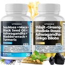 Vitamax Pure Himalayan Shilajit Supplement, Sea Moss, Ashwagandha, Bladderwrack, Gingko Biloba, Capsules organiques & Trace Mineral pour - Non-OGM - Vegan - Hommes et femmes – Fabriqué aux États-Unis