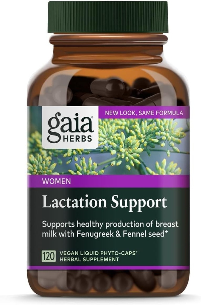 Soutien à l'allaitement aux herbes de Gaia - Soutien à la production saine de lait maternel chez les mères allaitantes* - avec graines de fénugreek, graines de fenouil et feuilles de framboise - 120 capsules de phytosules liquides véganes (40 jours)