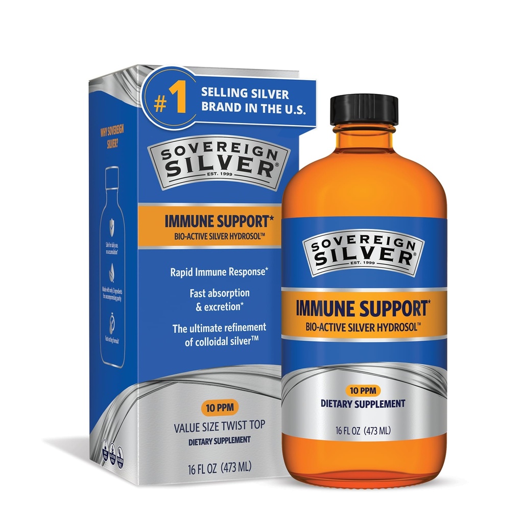 Sovereign Silver Immune Support, Colloidal Silver, 16 fl oz (473 mL)