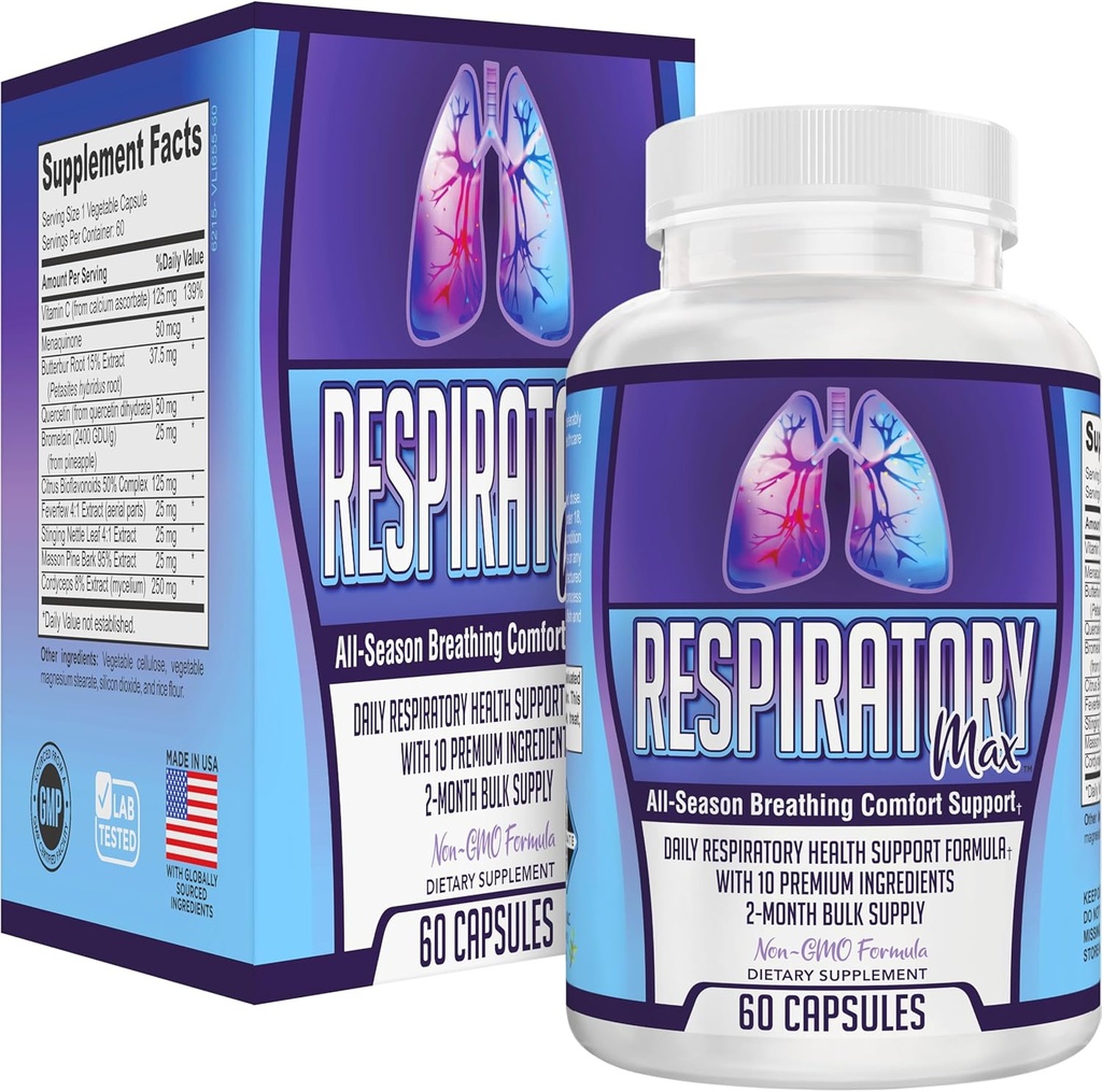 Supplément santé respiratoire 10-en-1 Blend-en-un Supplement en vrac 2-Mois Suppléments de soutien respiratoire, vitamines et herbes