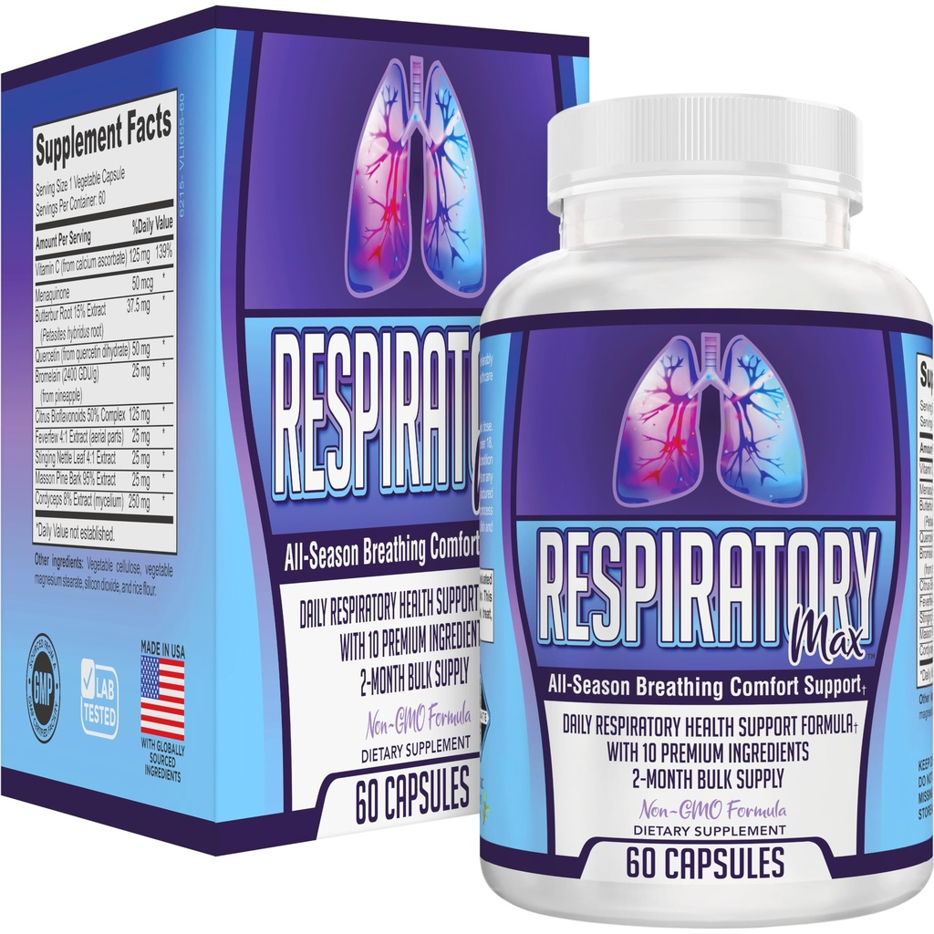 Supplément santé respiratoire 10-en-1 Blend-en-un Supplement en vrac 2-Mois Suppléments de soutien respiratoire, vitamines et herbes