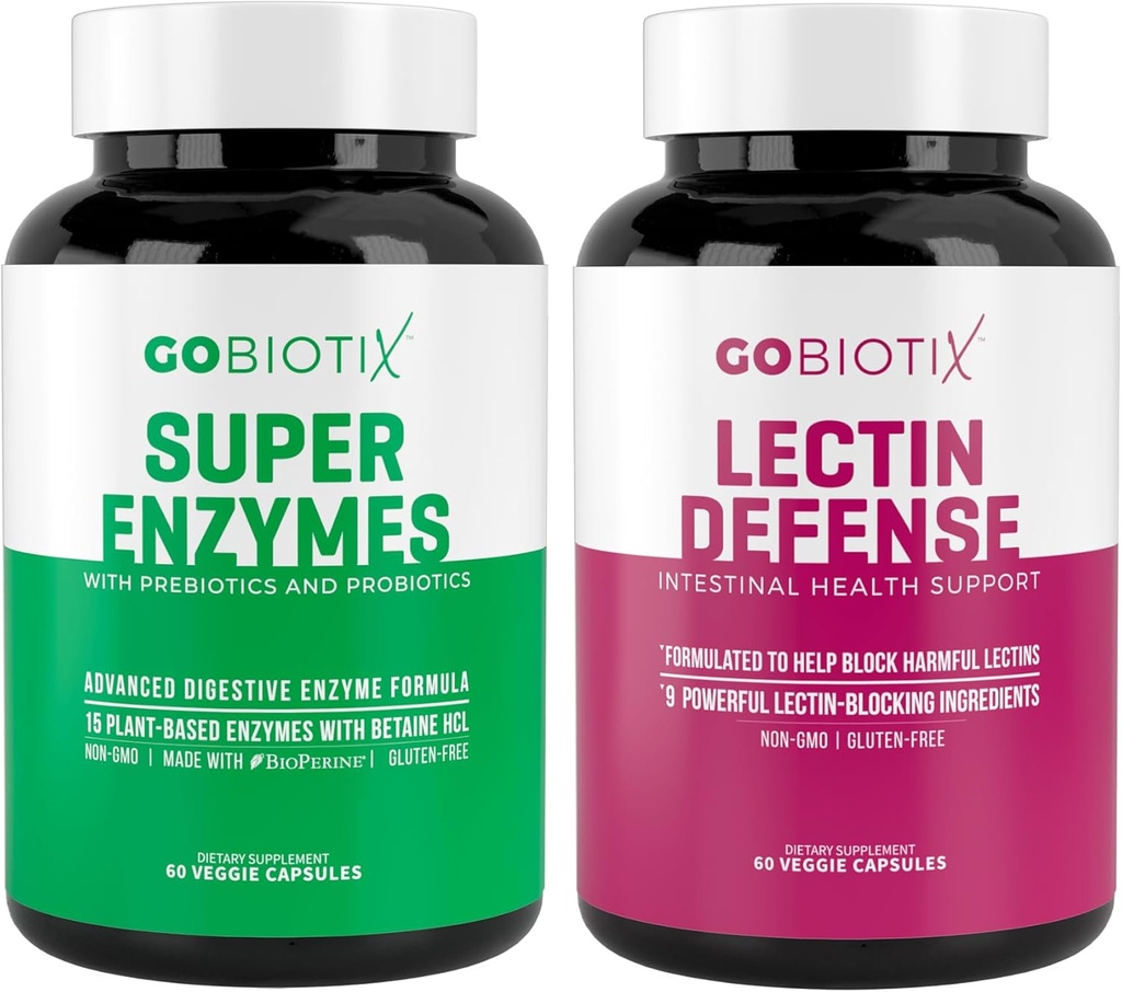 GOBIOTIX Super Enzymes Supplément - Enzymes digestifs avec prébiotiques et probiotiques pour les femmes et les hommes - Soutient la santé des Guts, la digestion du gluten, l'absorption de lactose, les pilules alimentaires à base de plantes