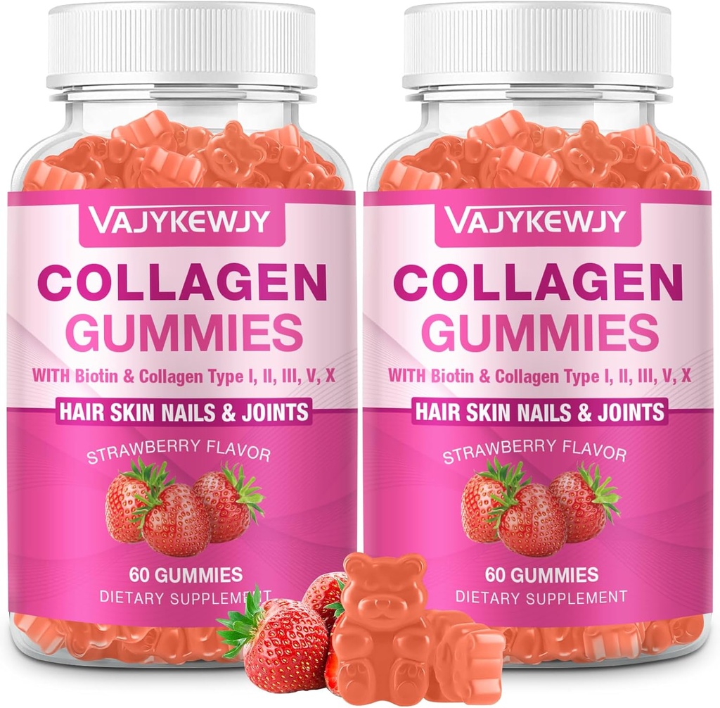 2-Pack Collagen Gummies for Women & Men - with Biotin, Vitamin C, & Zinc for Skin Radiance, Hair Growth, Strong Nails, & Joint Support, 120 Count