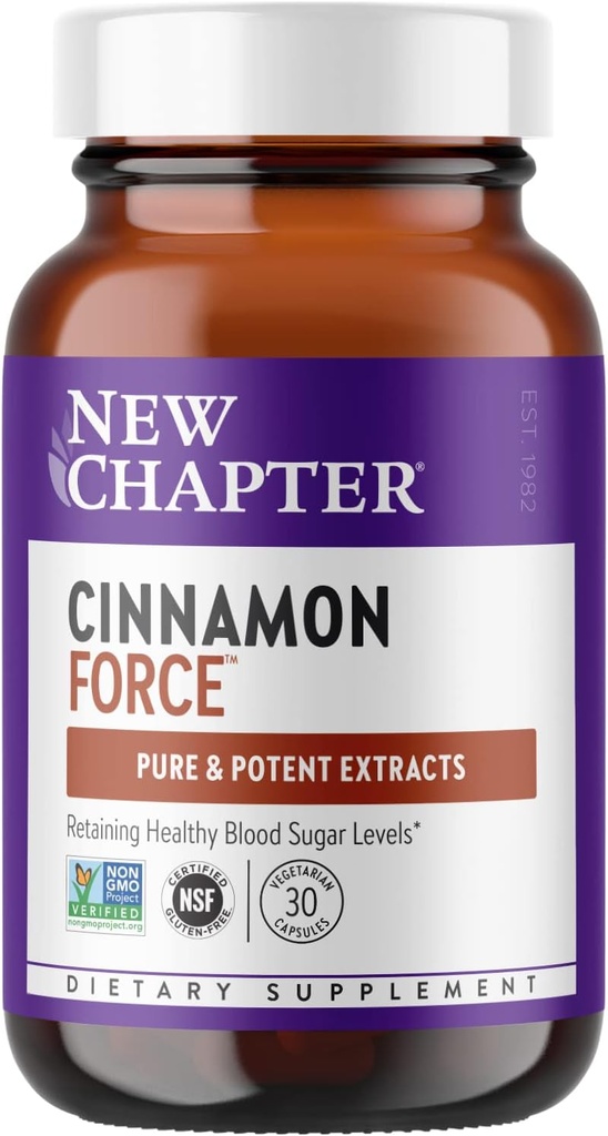 Nouveau chapitre Supplément de cannelle - Force de cannelle pour l'action antioxydante + Ingrédients non OGM - 30 ct Capsules végétariennes