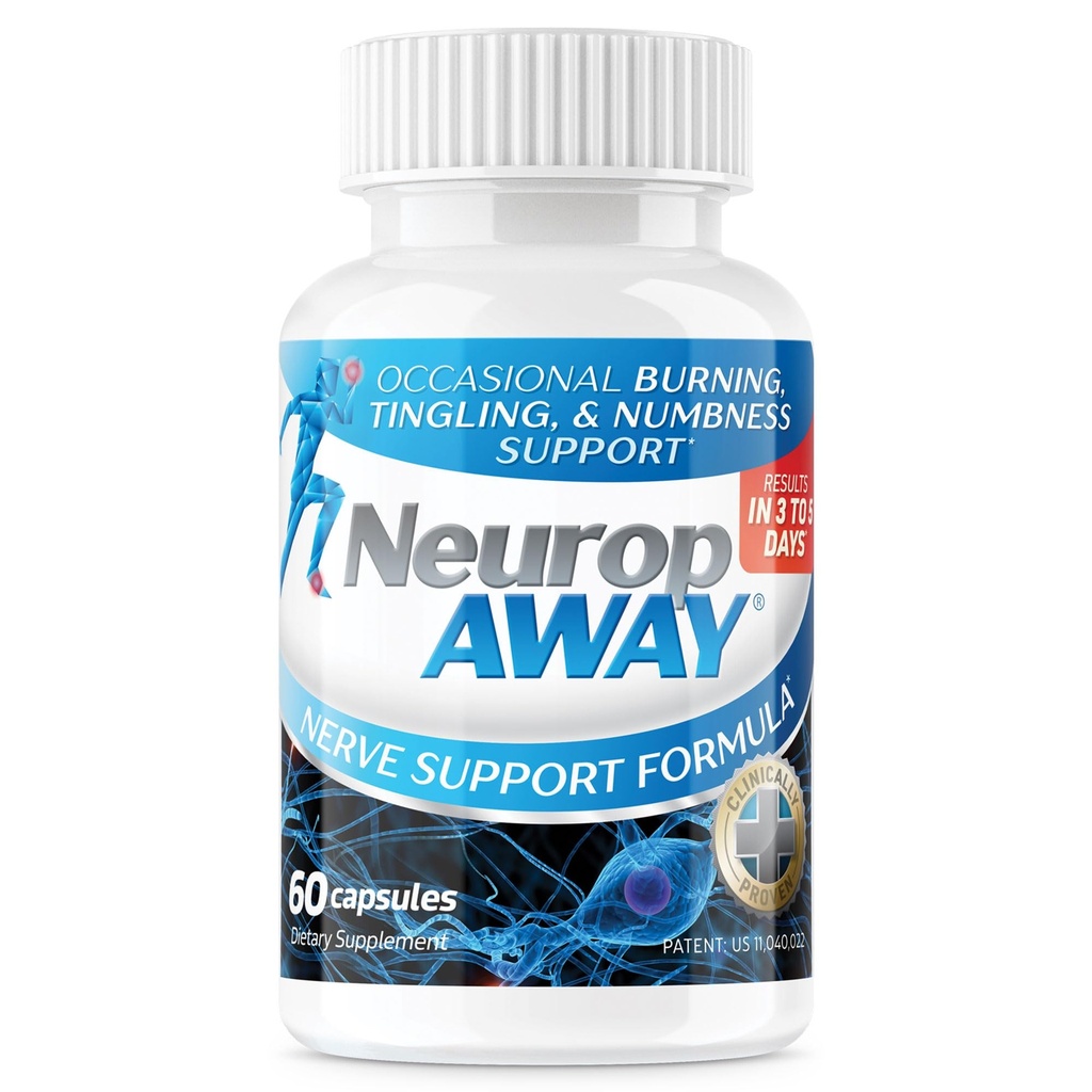 Supplément de soutien à la nerf neuropAWAY, acide lipoïque R-alpha pour aider à fournir le soulagement de la nerve et la santé en aussi peu que 5 jours, acétyl-L-Carnitine, taurine, vitamine B12, L-Citrulline 60 Capsules