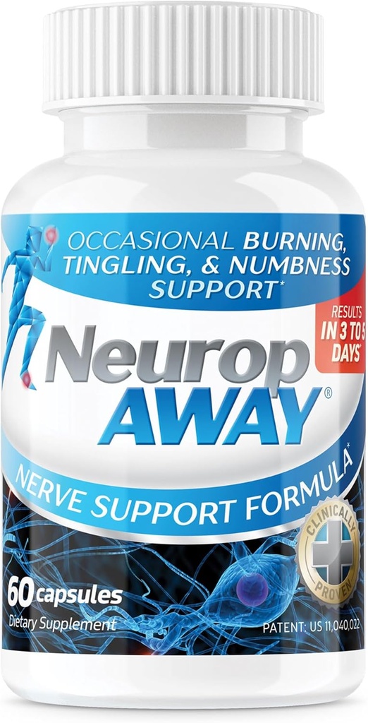 Supplément de soutien à la nerf neuropAWAY, acide lipoïque R-alpha pour aider à fournir le soulagement de la nerve et la santé en aussi peu que 5 jours, acétyl-L-Carnitine, taurine, vitamine B12, L-Citrulline 60 Capsules