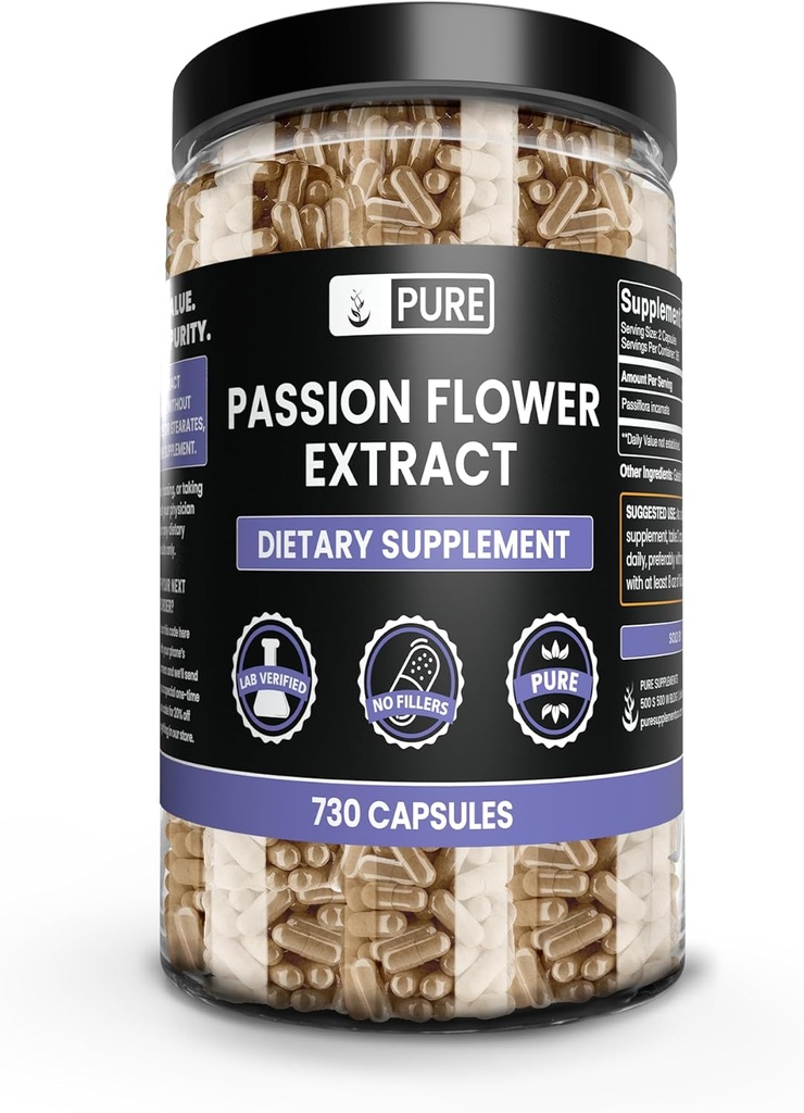 PURE ORIGINAL INGREDIENTS Passion Flower Extract (730 Capsules) No Magnesium Or Rice Fillers, Always Pure, Lab Verified