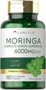 Carlyle Moringa Oleifera (180 capsules) Supplément sans OGM et sans gluten (100 mg) Superfood vert complet de Moringa Poudre de feuille