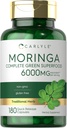 Carlyle Moringa Oleifera (180 capsules) Supplément sans OGM et sans gluten (100 mg) Superfood vert complet de Moringa Poudre de feuille
