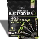 Boîtes de poudre d'électrolyte améliorées (Kiwi de Strawberry) avec 20 paquets de sucre + BCAA + B-Vitamines Supplément d'électrolyte avec Zinc de potassium et Magnésium pour l'hydratation - Electrolytes de kéto