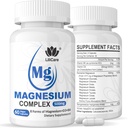 Supplément complexe de magnésium 500mg, 8 formes actives Absorption maximale– Glycinate, Citrate, Taurate et D3, B6 pour le calme, le sommeil et le muscle sain, 120 Capsules - 60 Compte (paquet de 2)