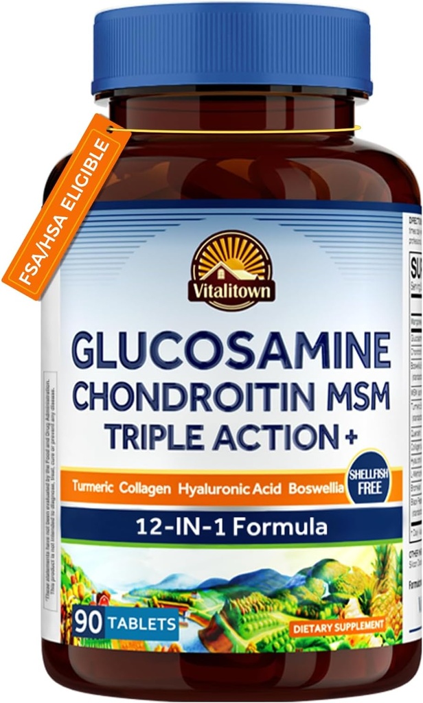 Vitalitown Glucosamine Chondroïtine MSM.Collagen, Boswellia, Turmeric, Acide hyaluronique, Bromelain.