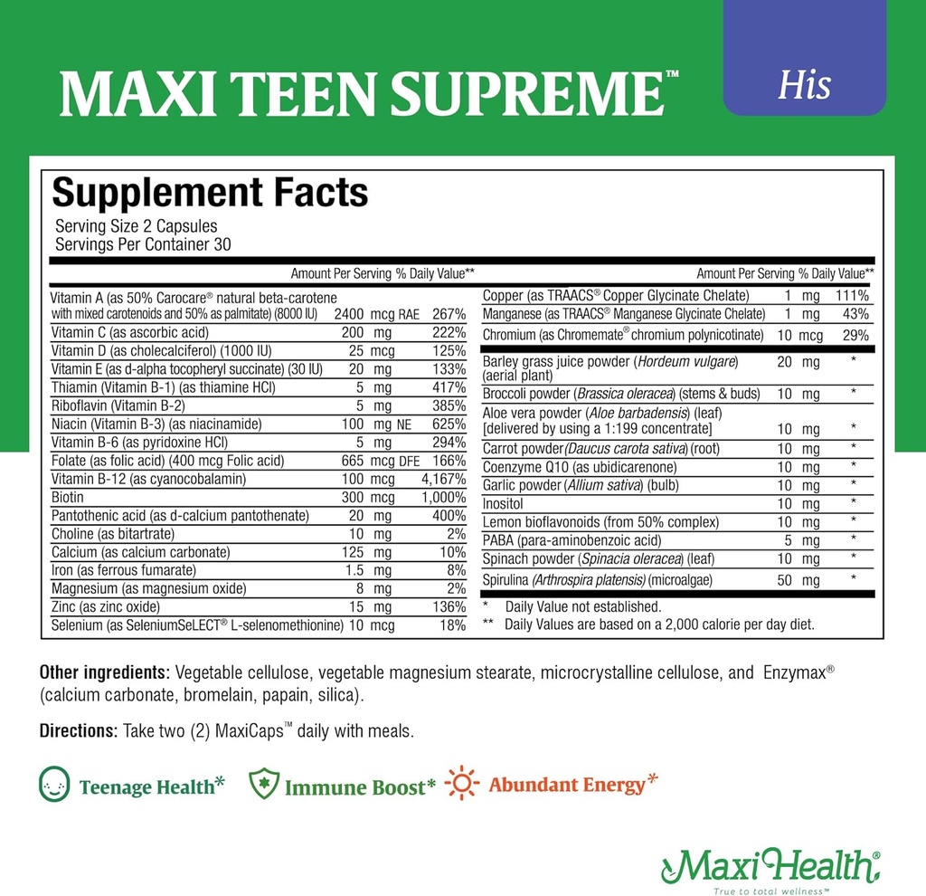 Filles & Garçons Ensemble multivitamines avec D3, Fer, Calcium, Biotine, Enzymes digestifs – Multivitamines pour l'énergie, Immune & Mood Support – 60 Comptez chaque