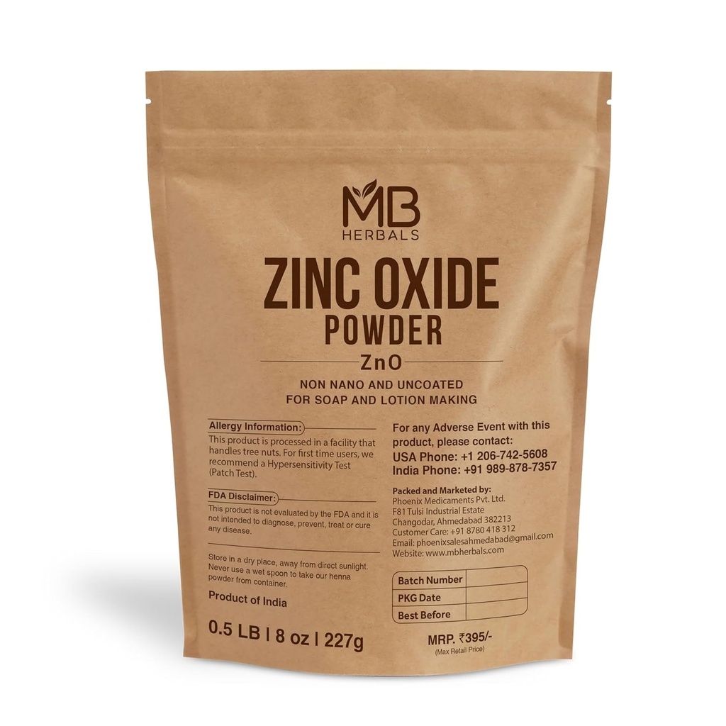 MB Herbals Zinc poudre d'oxyde 8 oz , non couché et non-nano , pour bricolage crème et lotion solaire