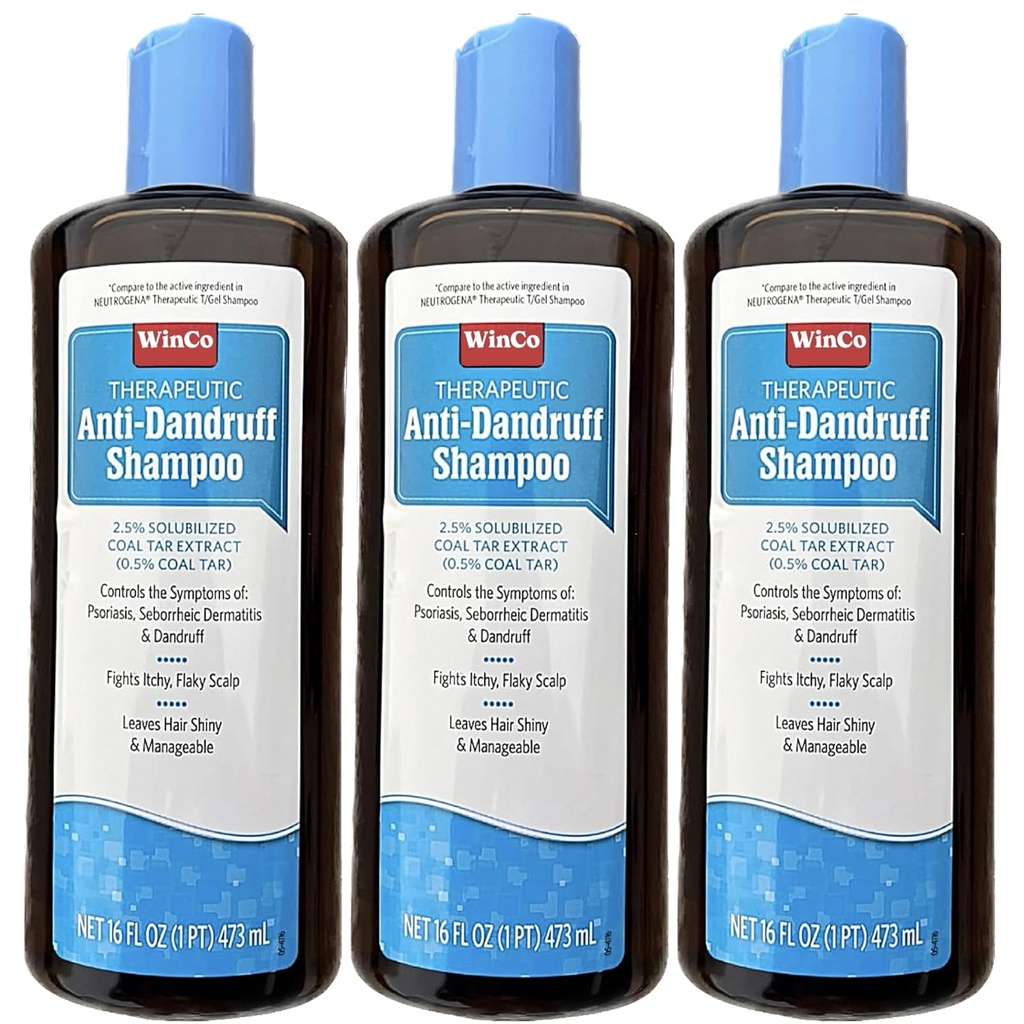 3 Pack Therapeutic Coal Tar Gel Shampoo Anti Dandruff - Psoriasis, Seborrheic Dermatitis, 16 oz each Bottle - Large Size - T Gel