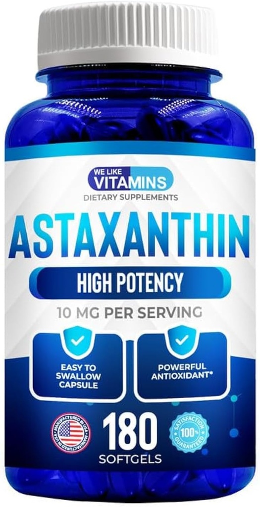 We Like Vitamins Astaxanthin 10mg Softgel - Highly Potent Astaxanthin Supplements from Haematococcus Pluvialis - Improves Eye, Joint, Skin Health & Energy Levels - 180 Servings, 6 Month Supply
