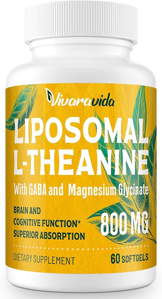 Supplément L-Theanine 800mg avec GABA et Magnésium Glycinate - Composé naturel, sommeil et relaxation (60 Softgels)
