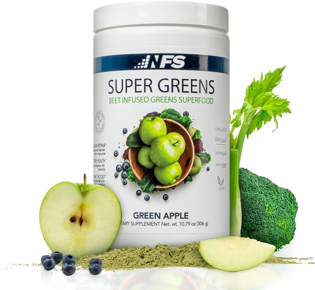 Super Greens Beet Infused Superfood Powder – Superfoods verts organiques, protéines, antioxydants et probiotiques, soutient la pression artérielle saine, la digestion et l'énergie boost (Pomme verte, 30 portions)