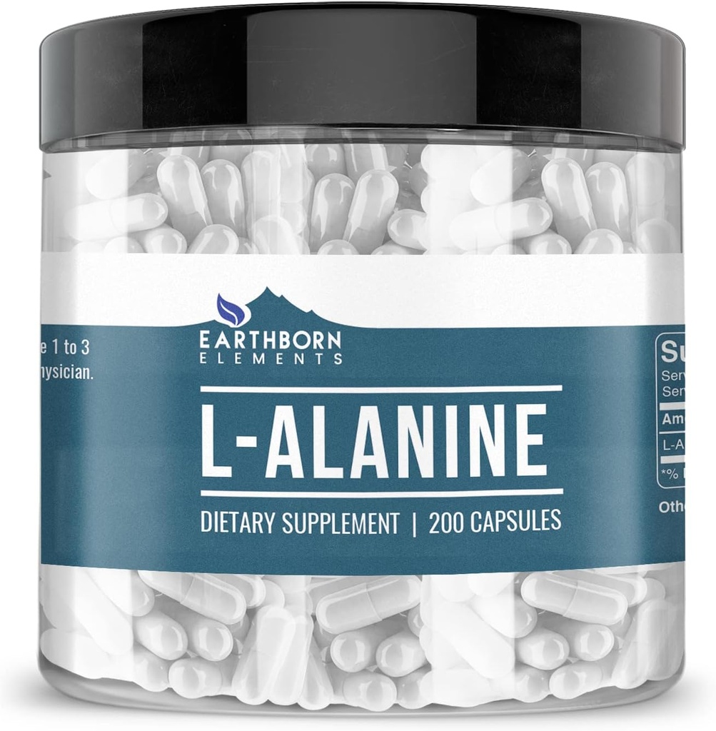 Éléments terriens L-Alanine 200 Capsules, pures et non diluées, sans additifs
