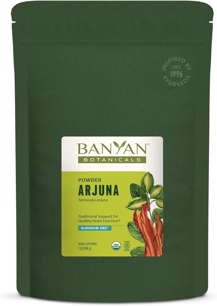 Banyan Botanicals Arjuna Poudre d'écorce – Arjuna biologique (Terminalia Arjuna) – Supplément de santé cardiaque à base de plantes naturelles et tonique rajeunissant* – 1 lb – Vegan non-OGM d'origine durable