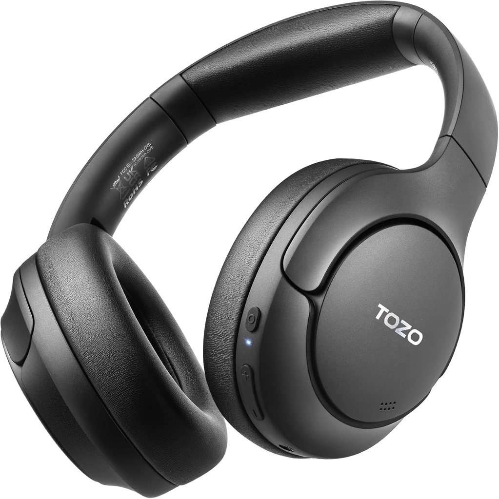 TOZO HT2 Hybrid Active Noise Canceling Headphones, sans fil Over Ear Bluetooth Headset, 60H Playtime, Hi-Res Audio Custom EQ via App Deep Bass Comfort Fit Ear Cups, pour Home Office Travel Black