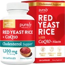 Riz de levure rouge 1200mg avec supplément CoQ10 et flush sans niacine 120 Capsules végétariennes d'extra-force – Formule cardiaque santé avancée - Non irradié, sans citrine