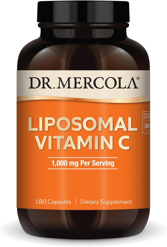 Dr Mercola Vitamine Liposomique C, 1 000 mg par portion, 90 portions (180 capsules), supplément alimentaire, soutient la santé immunitaire, non OGM, certifié NSF