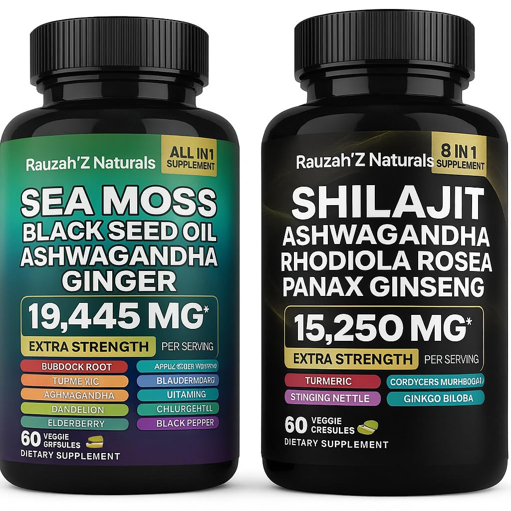 Mousse de mer et shilajit - Moss de mer, Huile de graines noires, Ashwagandha, Ginger & Shilajit, Rhodiola Rosea, Panax Ginseng