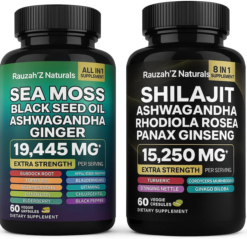 Mousse de mer et shilajit - Moss de mer, Huile de graines noires, Ashwagandha, Ginger & Shilajit, Rhodiola Rosea, Panax Ginseng