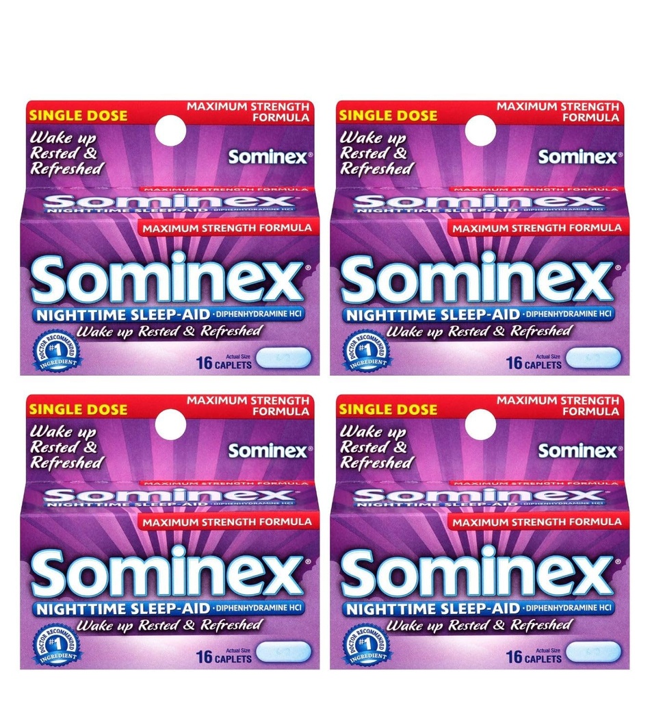 Caplets Sominex Nighttime Sleep-Aid, résistance maximale, 16 ea (paquet de 4)
