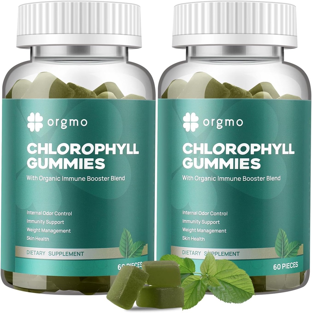 Gommies de chlorophylle pour le corps odorant désodorisant 2 Pack, Vitamines sans sucre D Gummy 1000IU, ACV Spiruline Chlorella supplément à base de plantes pour les femmes Imune Soutien végétalien non-OGM