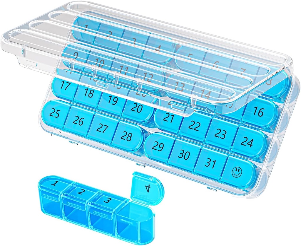 Daviky Monthly Pill Organizer 1 fois par jour, mois Pill Box Organizer 30 jours, 31 jours Daily Pill Case Une fois par jour, Voyage Pill Organizer Monthly to Hold Vitamines, suppléments et médicaments