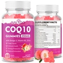 CoQ10 sans sucre Gummies 250mg, plus Oméga-3, vitamine B3 et zinc, Magnésium - Coenzyme haute absorption Q10 suppléments pour la santé cardiaque, l'énergie cellulaire et le soutien antioxydant, 60 Nombre