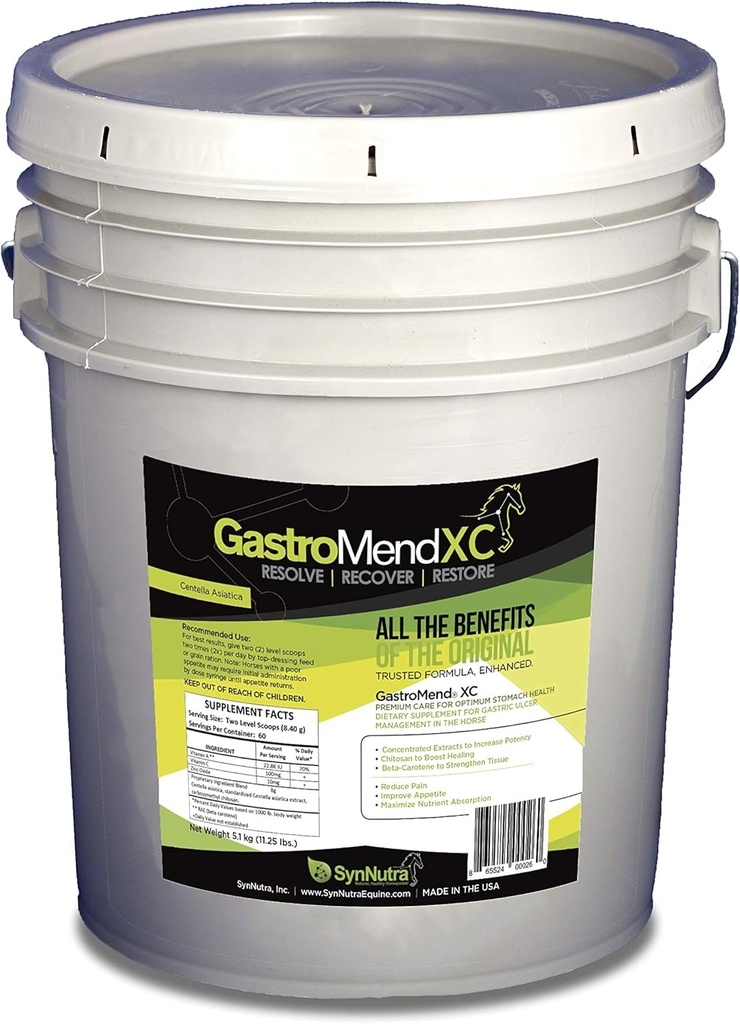 GastroMend XC, 100% santé naturelle de l'estomac équine pour les chevaux, favorise la guérison et la prévention des Ulcères gastriques, hautement potentifs et efficaces, soutient la santé gastrique et hindgut, 600 services, fabriqués aux États-Unis
