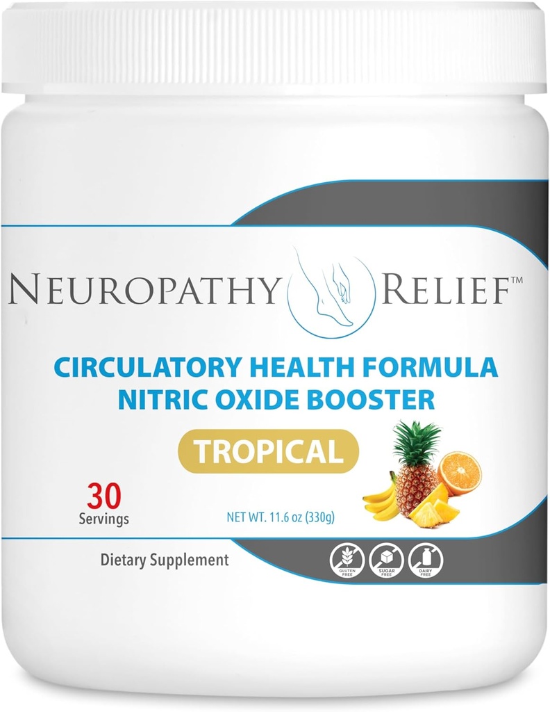 Neuropathy ReliefMC - Formule de santé circulatoire - Booster à oxyde nitrique - Arôme tropical (1 pot), 30 portions