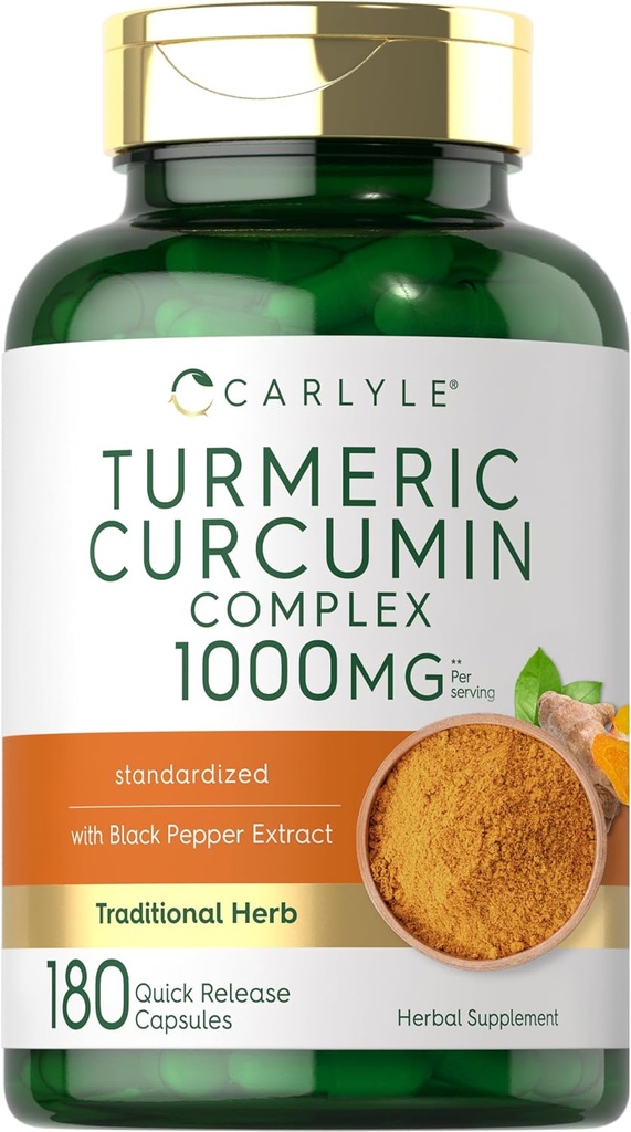 Curcumine curcumine curcuma de Carlyle avec poivre noir 1000mg. 180 Capsules.