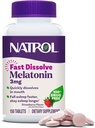 Natrol Dissolve rapide Mélatonine 3 mg, suppléments de mélatonine pour le sommeil reposant, soutien du sommeil pour les adultes, 150 comprimés aromatisés aux fraises, jusqu'à 150 jours d'approvisionnement