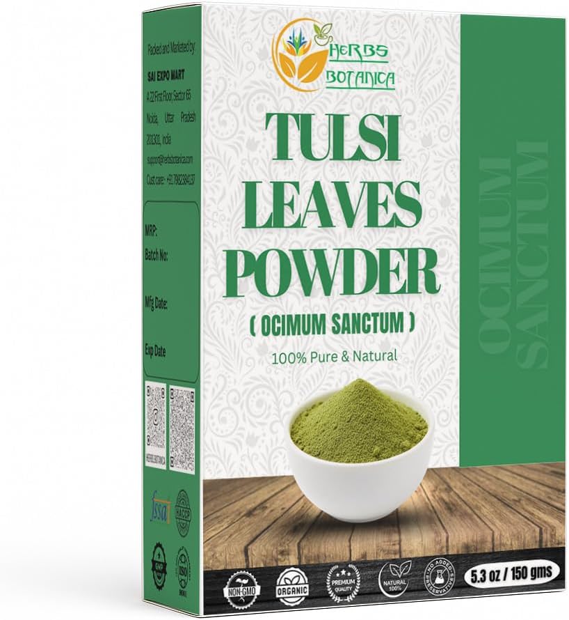 Herbes Botanica Tulsi Poudre Tulasi Saint Basilic Tulsi Poudre Ocimum Sanctum Vitalité et bien-être - Pure, naturel et revigorant Boost Immunité Naturellement 5,3 oz
