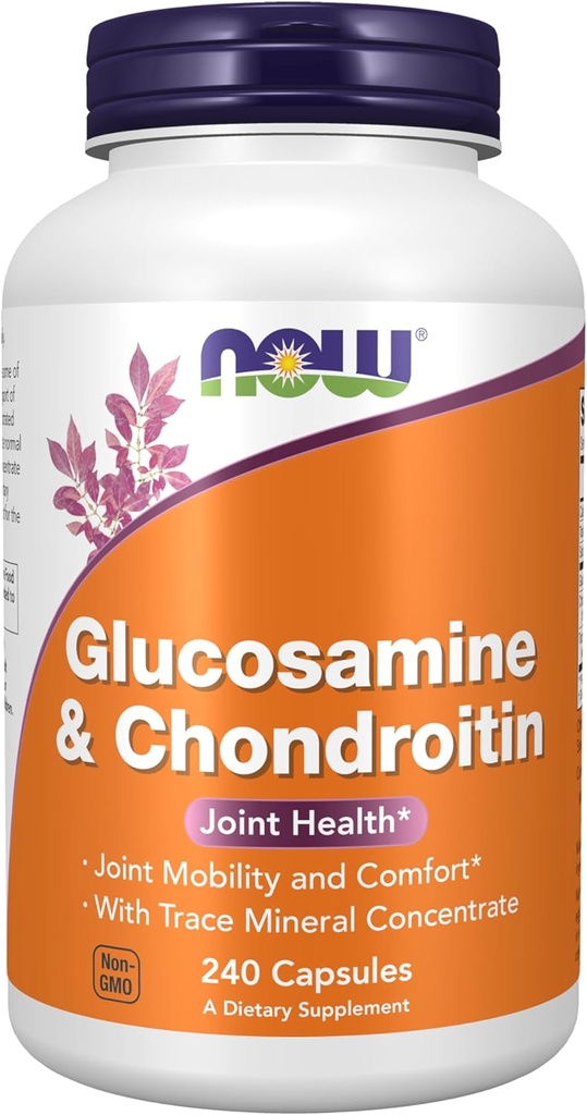 MAINTENANT Suppléments, Glucosamine et Chondroïtine, avec concentré minéral Trace et Alfalfa, 240 Capsules de Veg