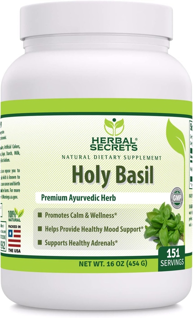 Herbal Secrets Holy Basil Powder Supplement | 454 G | 3 G Per Serving Supplement | Non-GMO | Gluten-Free | Made in USA
