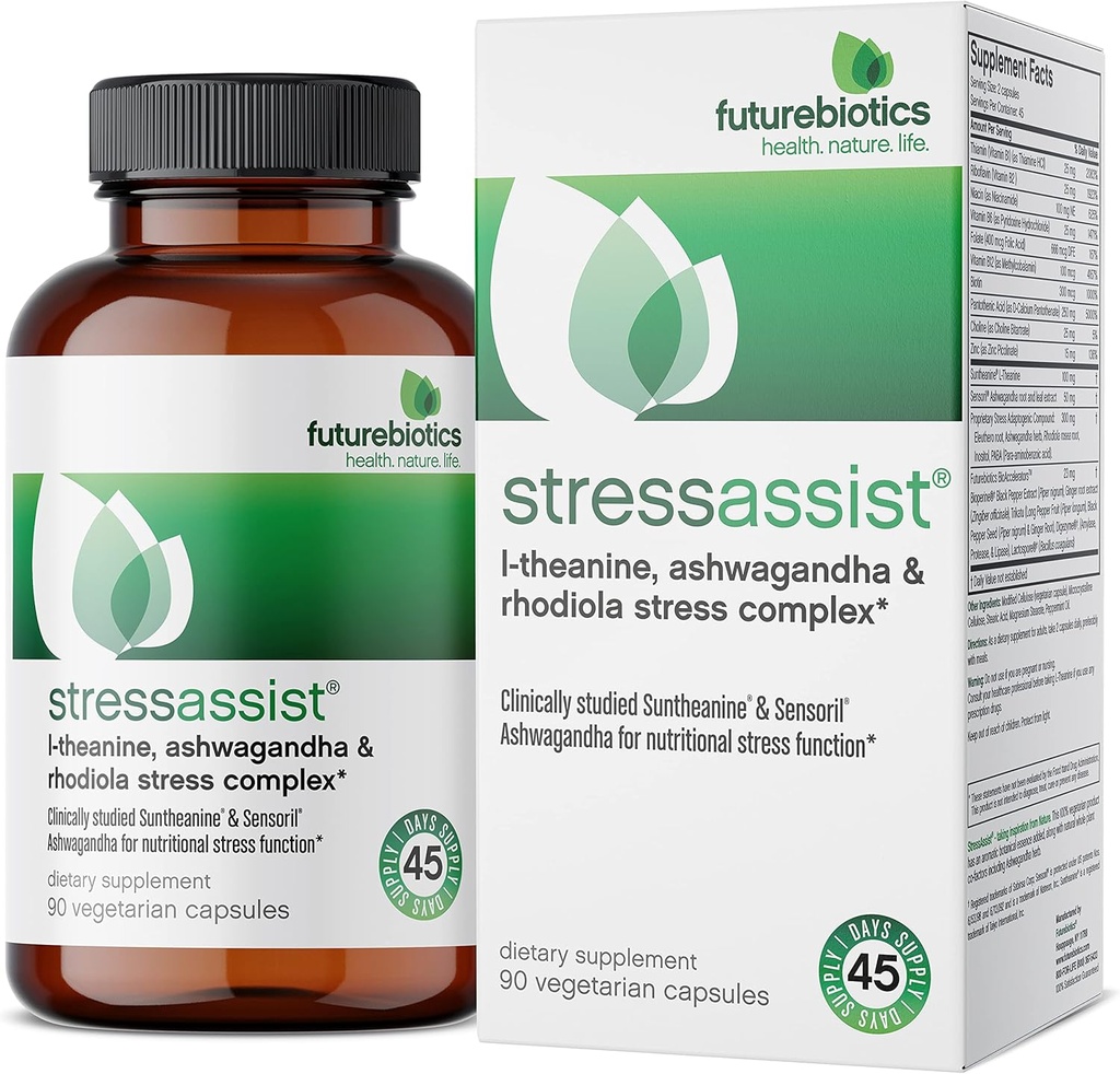 Futurebiotics Stressassist L-theanine Ashwagandha et Rhodiola Rosea Complexe Stress - Natural Nutritional Stress Function, 90 Capsules végétariennes