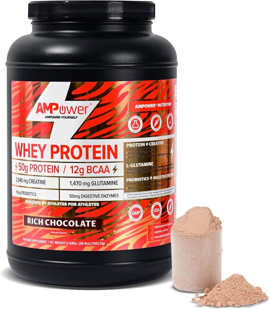 Chocolat Poudre de protéines de lactosérum scientifiquement conçu Optimum Muscle Stack, Gut, Cerveau, Immune.Protéine, BCAA, Créatine, L-Glutamine, Probiotiques, Enzymes digestifs.
