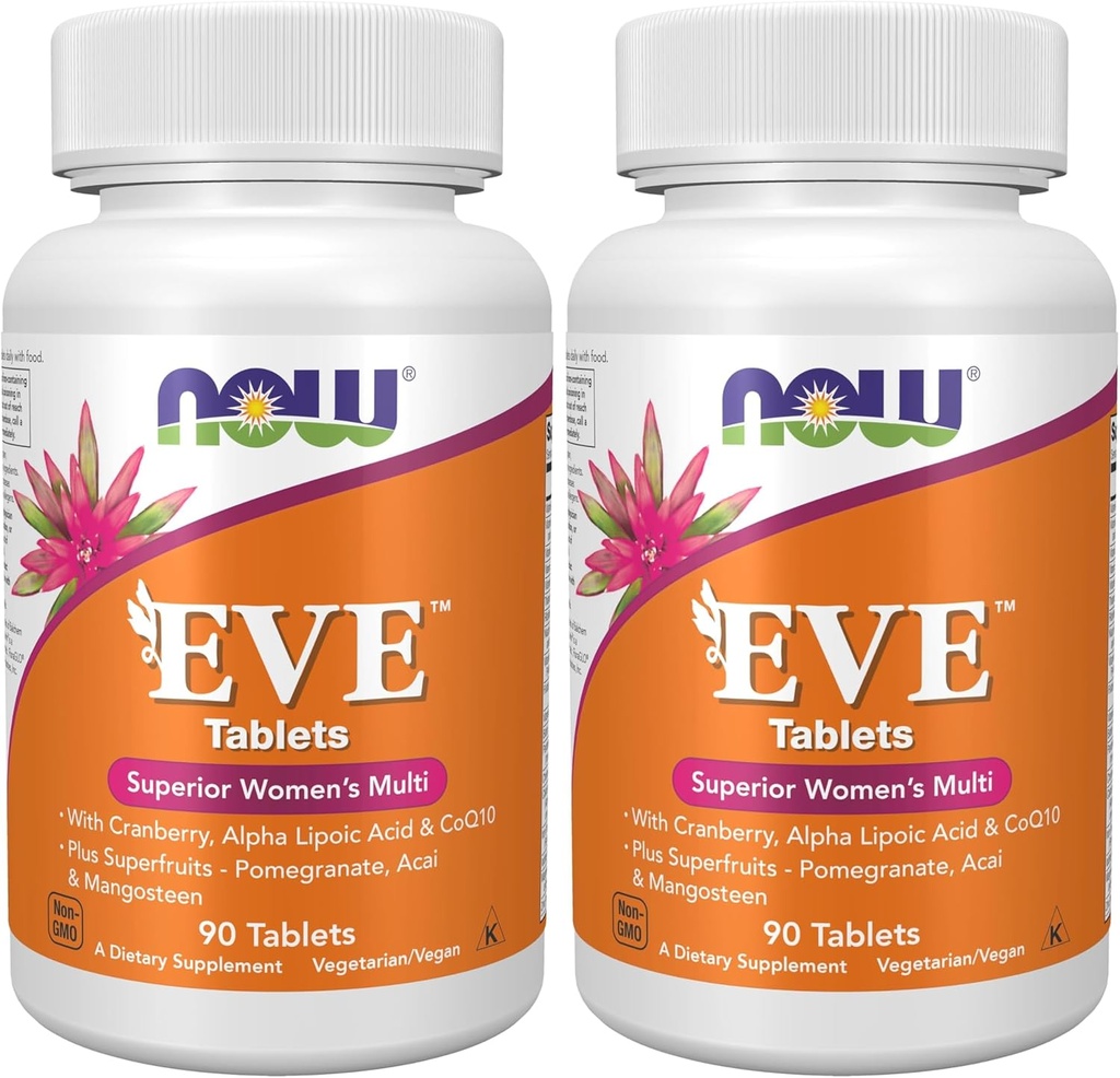 MAINTENANT Suppléments, EveTM Multivitamine féminine avec canneberge, acide alpha lipoïque et CoQ10, Plus Superfruits - grenade, açai et mangousteen, 90 comprimés (paquet de 2)