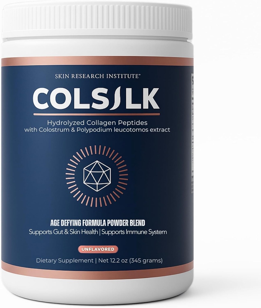 SRILabs ColSilk Poudre de collagène hydrolysée non aromatisée avec colostrum et polypodium - Peau, cheveux, ongles, Gut Health et soutien articulaire - 1 scoop par jour